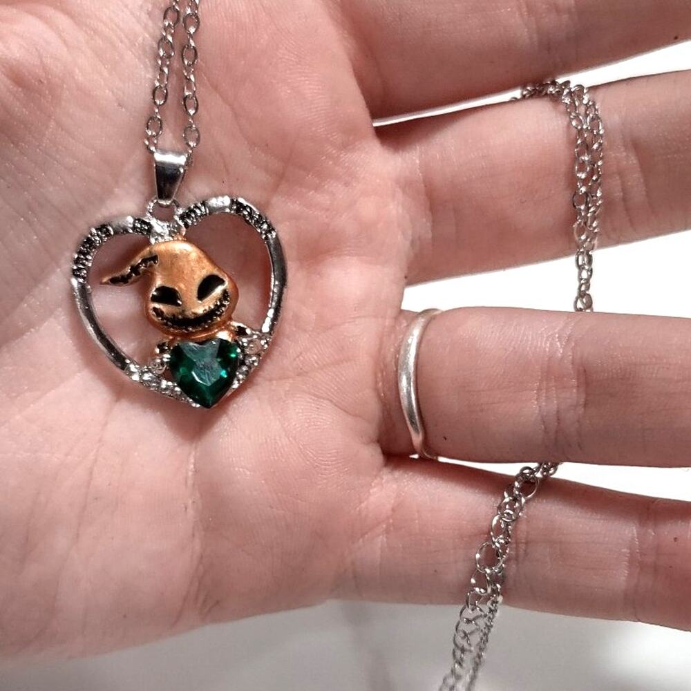 925 Silver Necklace Boogie Man Nightmare Before Christmas Heart Gemstone - NEW!!